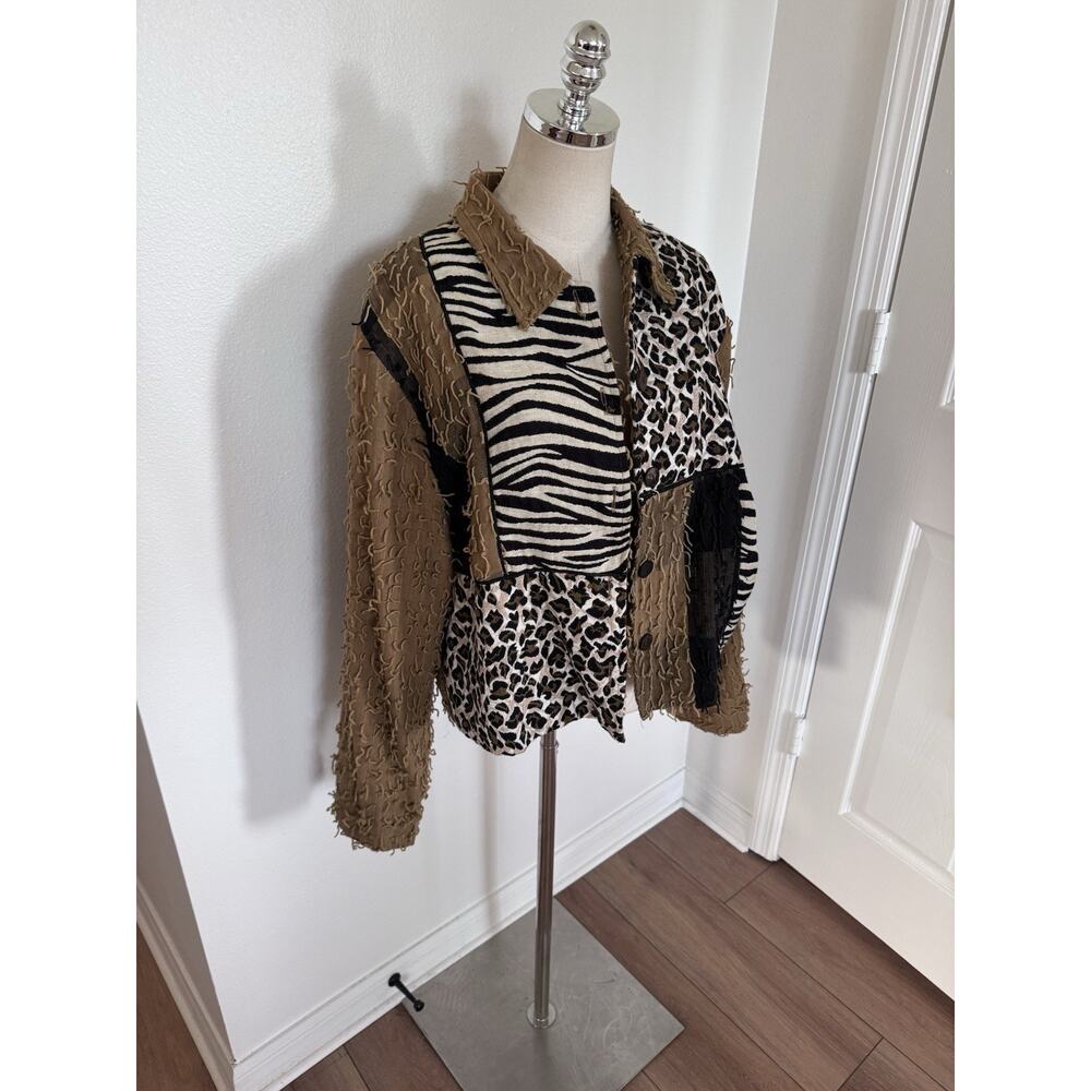 Vintage Abstract Animal Print Cropped Jacket XL Oversized Zebra Leopard Boho - Picture 2 of 16